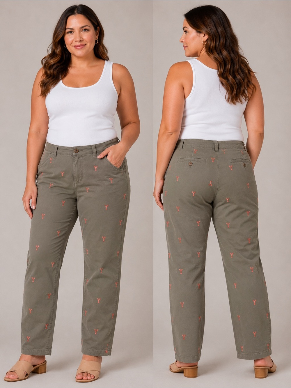 Old Navy Olive Straight-Leg Pants with Coral Lobsters